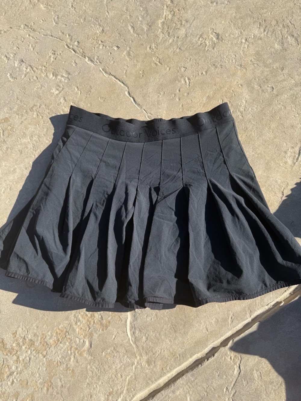 Outdoor Voices Black Pleated Tennis Skirt with Branded Waistband